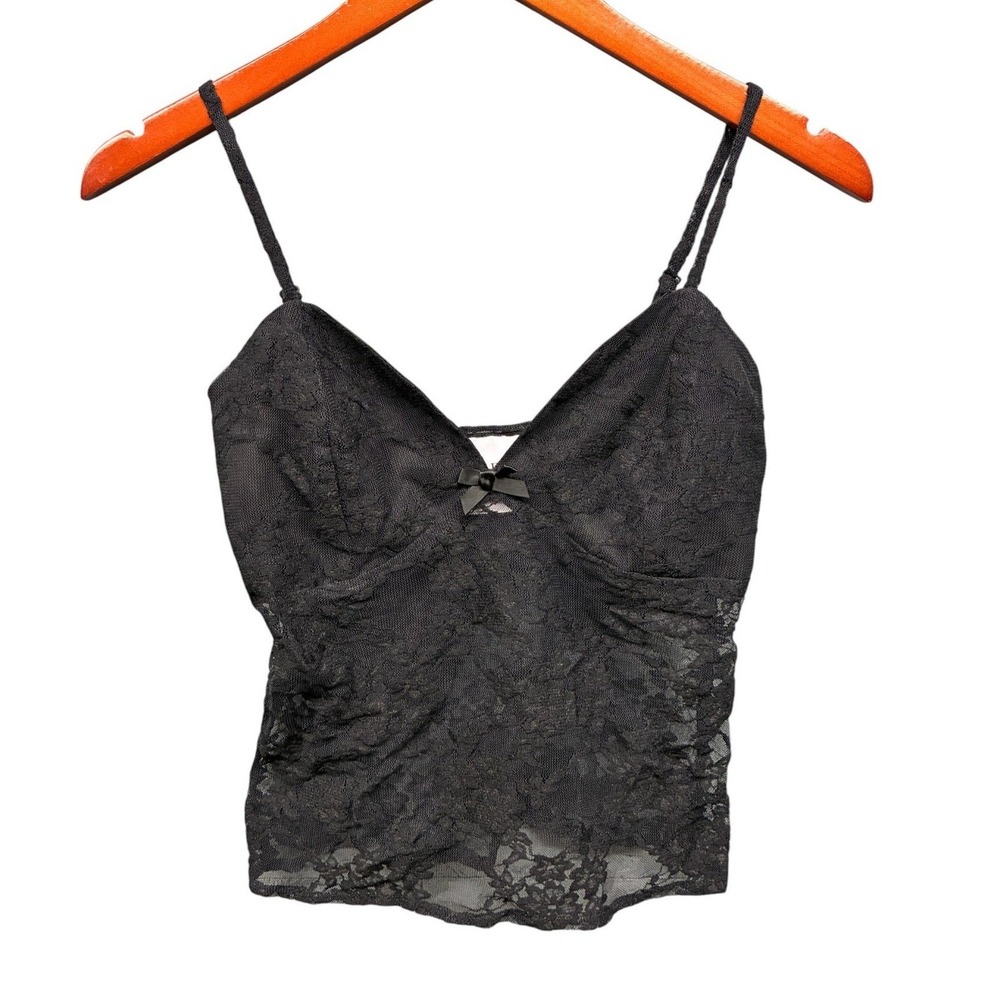 Artless Forever Lace Cami Tank Top Womens S Black Cut Out Silk Charmeuse Party